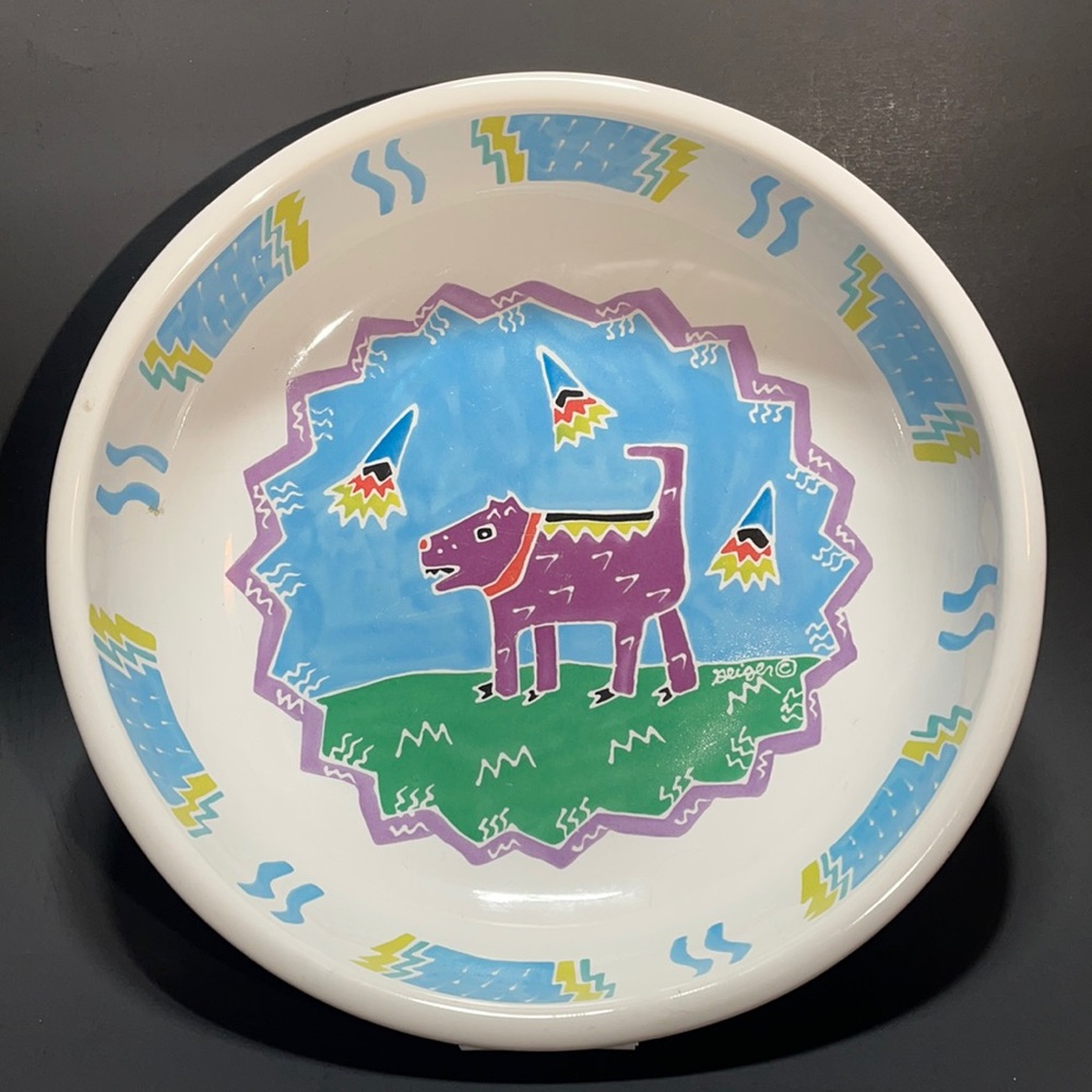 Vintage Chaleur Party Animal Purple Dog 1987 Judith Geiger Serving Bowl